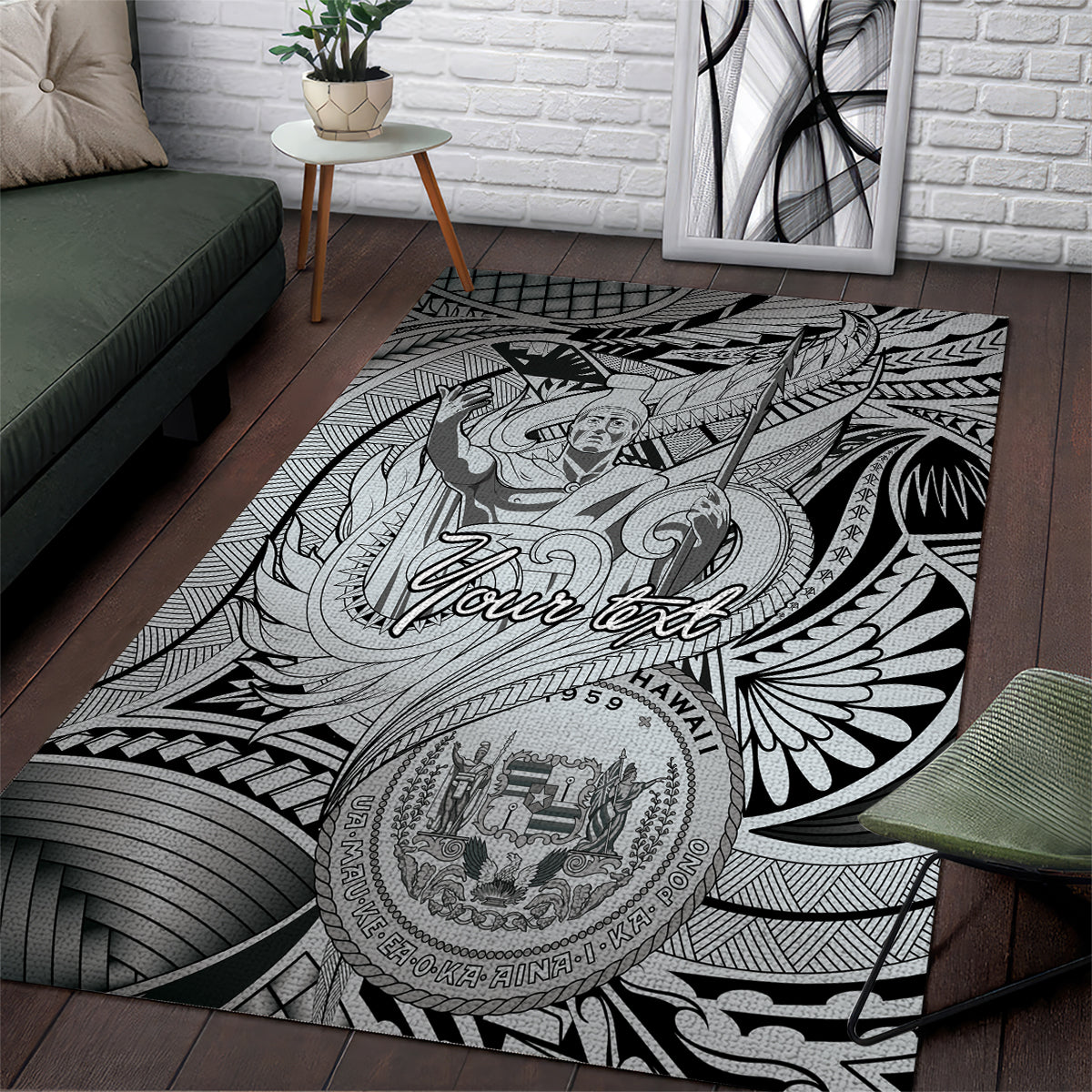 Personalised Aloha King Kamehameha Spirits Area Rug Grey Special