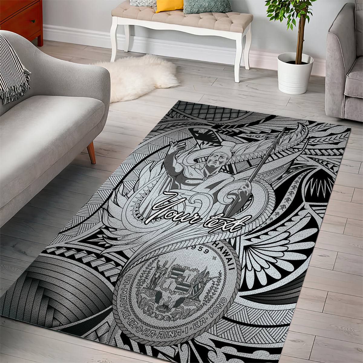 Personalised Aloha King Kamehameha Spirits Area Rug Grey Special