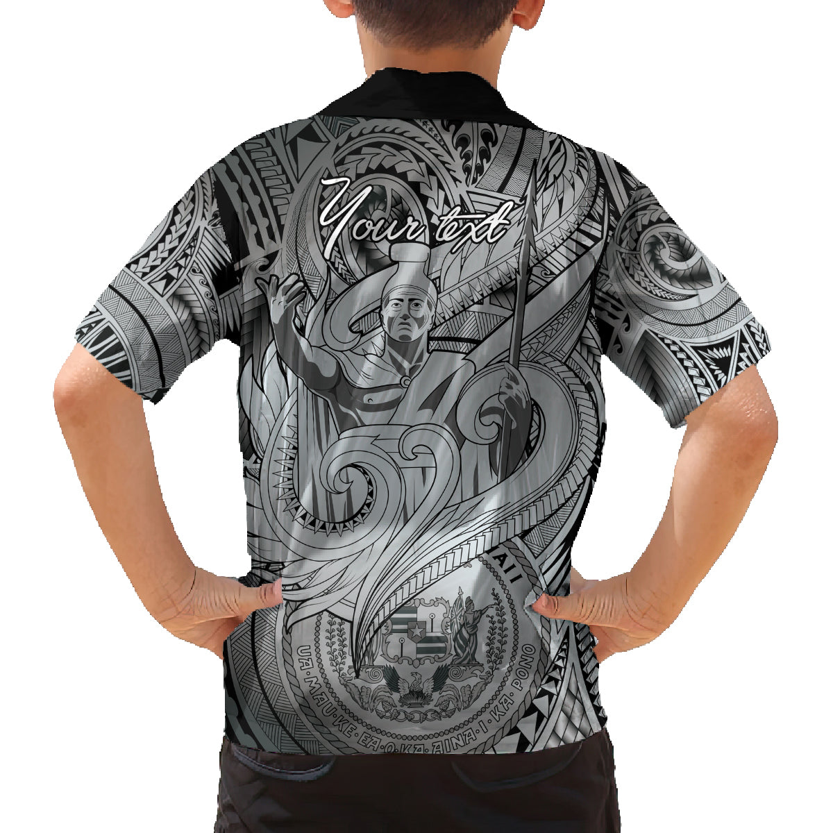 Personalised Aloha King Kamehameha Spirits Family Matching Off Shoulder Long Sleeve Dress and Hawaiian Shirt Grey Special LT9 - Polynesian Pride