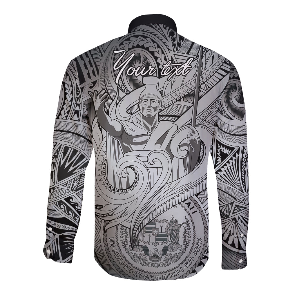 Personalised Aloha King Kamehameha Spirits Long Sleeve Button Shirt Grey Special LT9 - Polynesian Pride