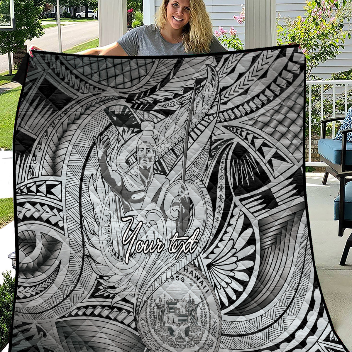 Personalised Aloha King Kamehameha Spirits Quilt Grey Special LT9 Grey - Polynesian Pride