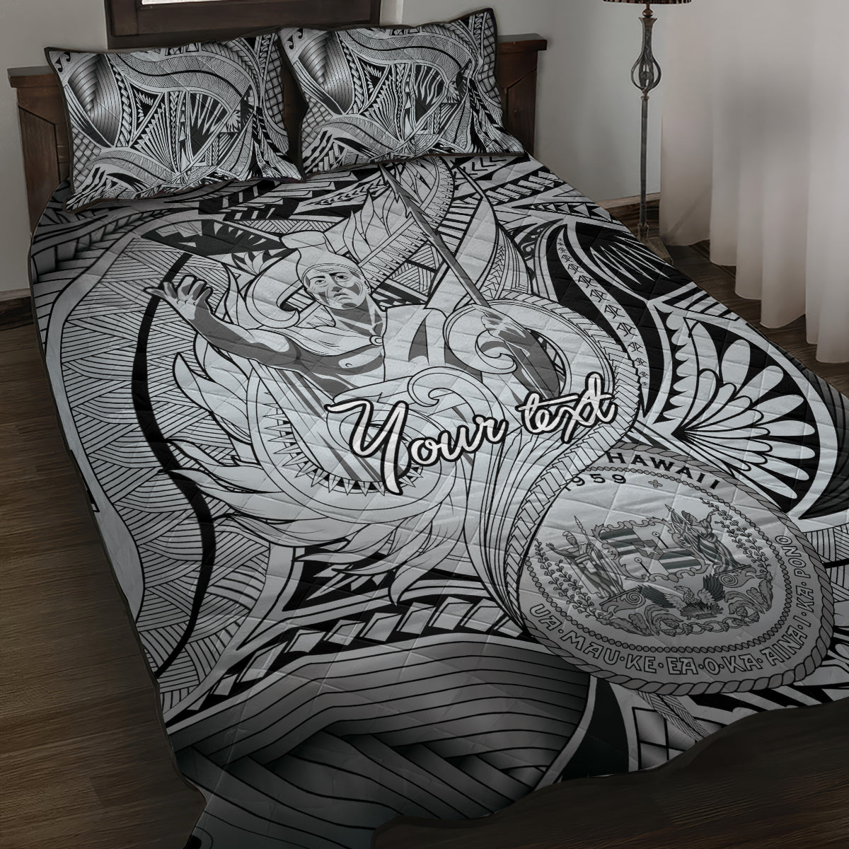 Personalised Aloha King Kamehameha Spirits Quilt Bed Set Grey Special