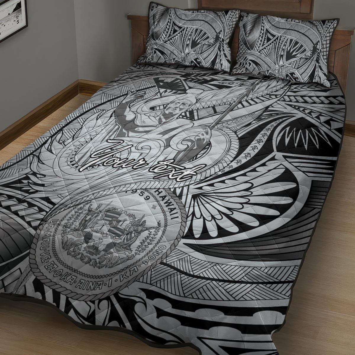 Personalised Aloha King Kamehameha Spirits Quilt Bed Set Grey Special