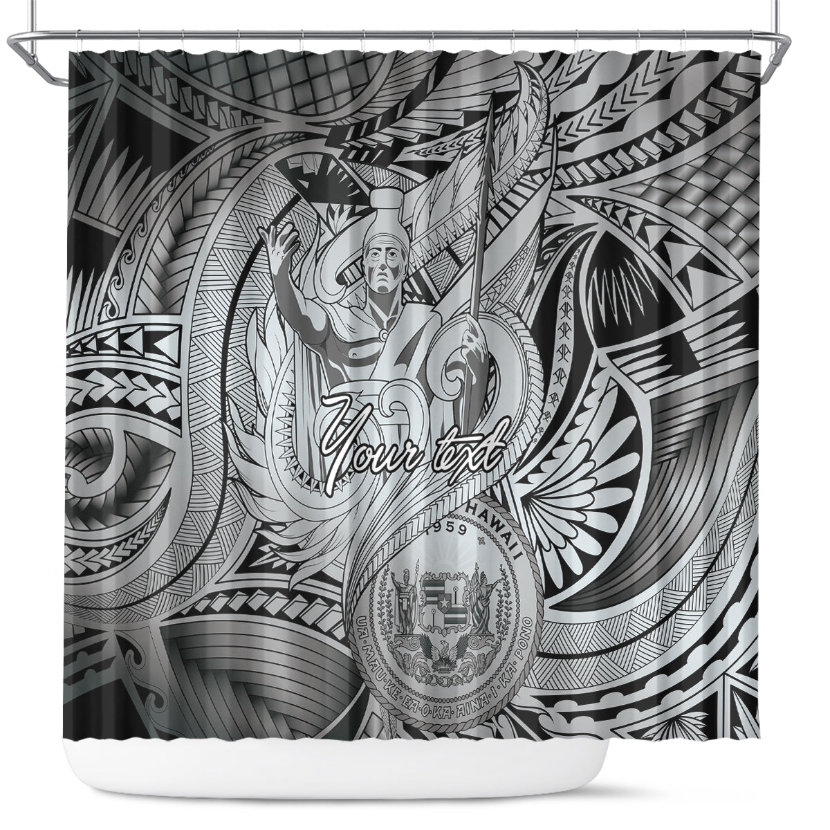 Personalised Aloha King Kamehameha Spirits Shower Curtain Grey Special LT9 Grey - Polynesian Pride