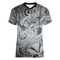 Personalised Aloha King Kamehameha Spirits Women V Neck T Shirt Grey Special LT9 Female Grey - Polynesian Pride