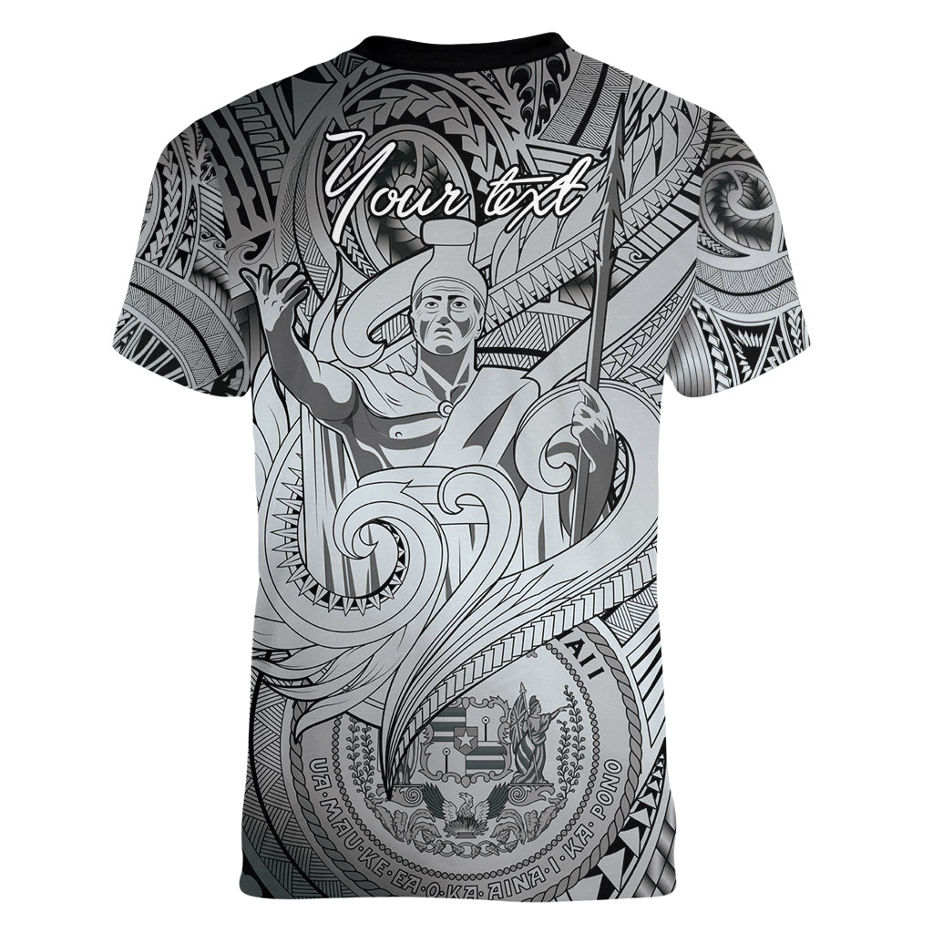 Personalised Aloha King Kamehameha Spirits Women V Neck T Shirt Grey Special LT9 - Polynesian Pride