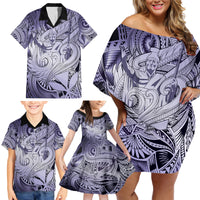 Personalised Aloha King Kamehameha Spirits Family Matching Off Shoulder Short Dress and Hawaiian Shirt Violet Special LT9 - Polynesian Pride