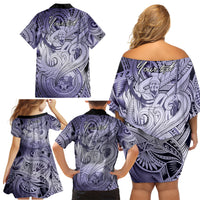 Personalised Aloha King Kamehameha Spirits Family Matching Off Shoulder Short Dress and Hawaiian Shirt Violet Special LT9 - Polynesian Pride