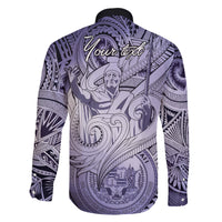 Personalised Aloha King Kamehameha Spirits Family Matching Off Shoulder Short Dress and Hawaiian Shirt Violet Special LT9 - Polynesian Pride