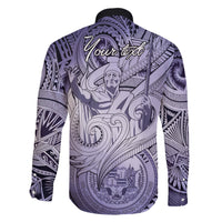 Personalised Aloha King Kamehameha Spirits Family Matching Short Sleeve Bodycon Dress and Hawaiian Shirt Violet Special LT9 - Polynesian Pride