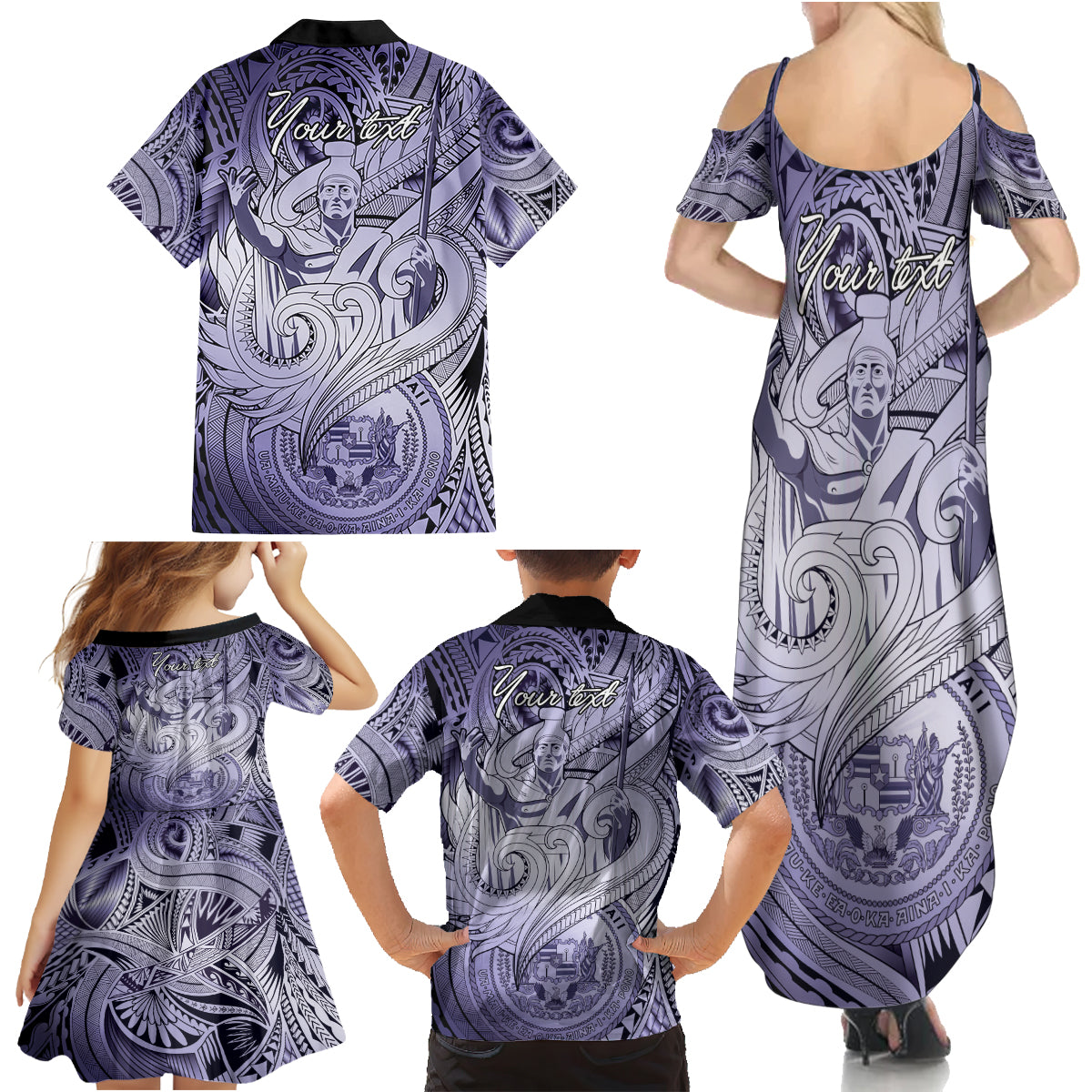 Personalised Aloha King Kamehameha Spirits Family Matching Summer Maxi Dress and Hawaiian Shirt Violet Special LT9 - Polynesian Pride