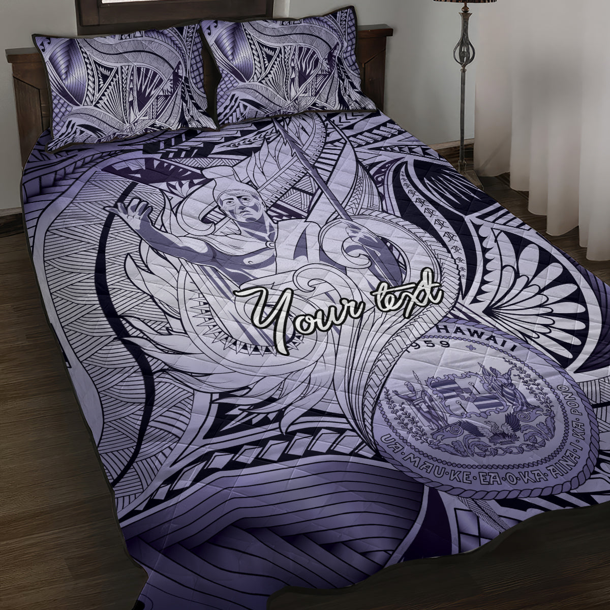 Personalised Aloha King Kamehameha Spirits Quilt Bed Set Violet Special LT9 Violet - Polynesian Pride