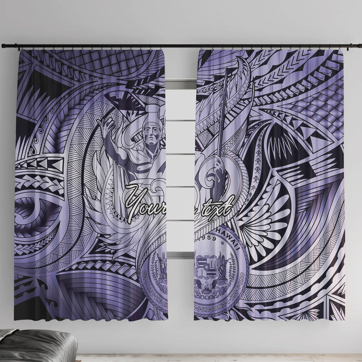 Personalised Aloha King Kamehameha Spirits Window Curtain Violet Special LT9 With Hooks Violet - Polynesian Pride