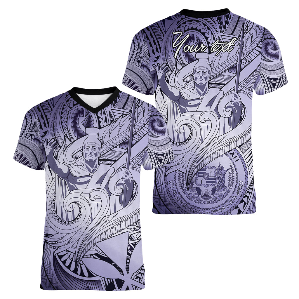 Personalised Aloha King Kamehameha Spirits Women V Neck T Shirt Violet Special LT9 - Polynesian Pride