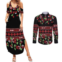 Fiji Masi Bula Tagimoucia Flowers Couples Matching Summer Maxi Dress and Long Sleeve Button Shirt