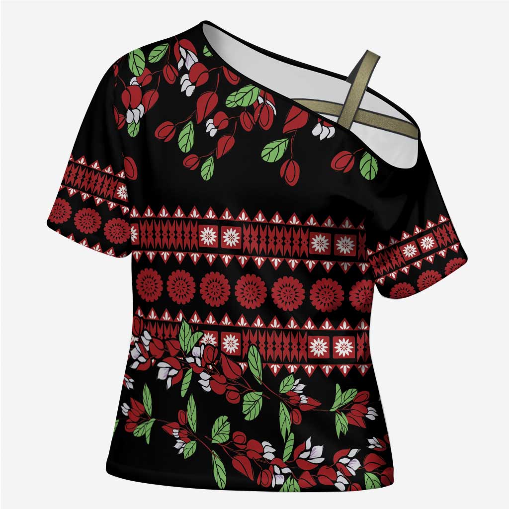 Fiji Masi Bula Tagimoucia Flowers Cross Shoulder Shirt - Polynesian Pride