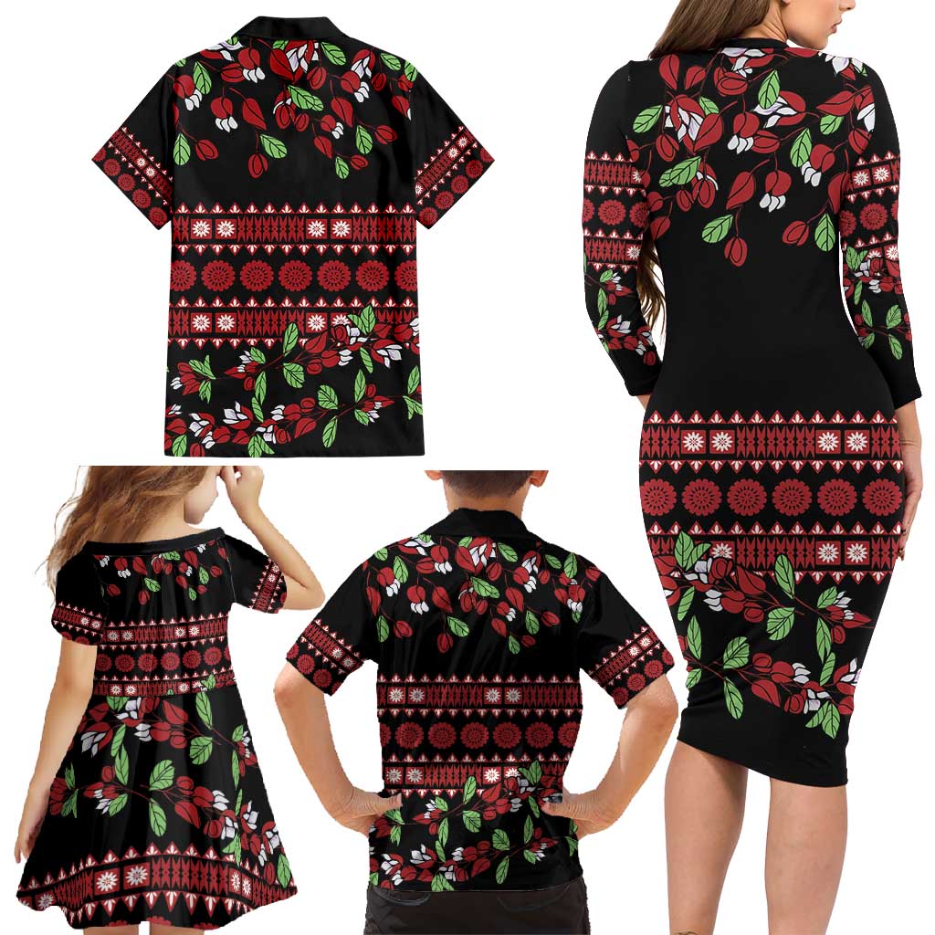 Fiji Masi Bula Tagimoucia Flowers Family Matching Long Sleeve Bodycon Dress and Hawaiian Shirt