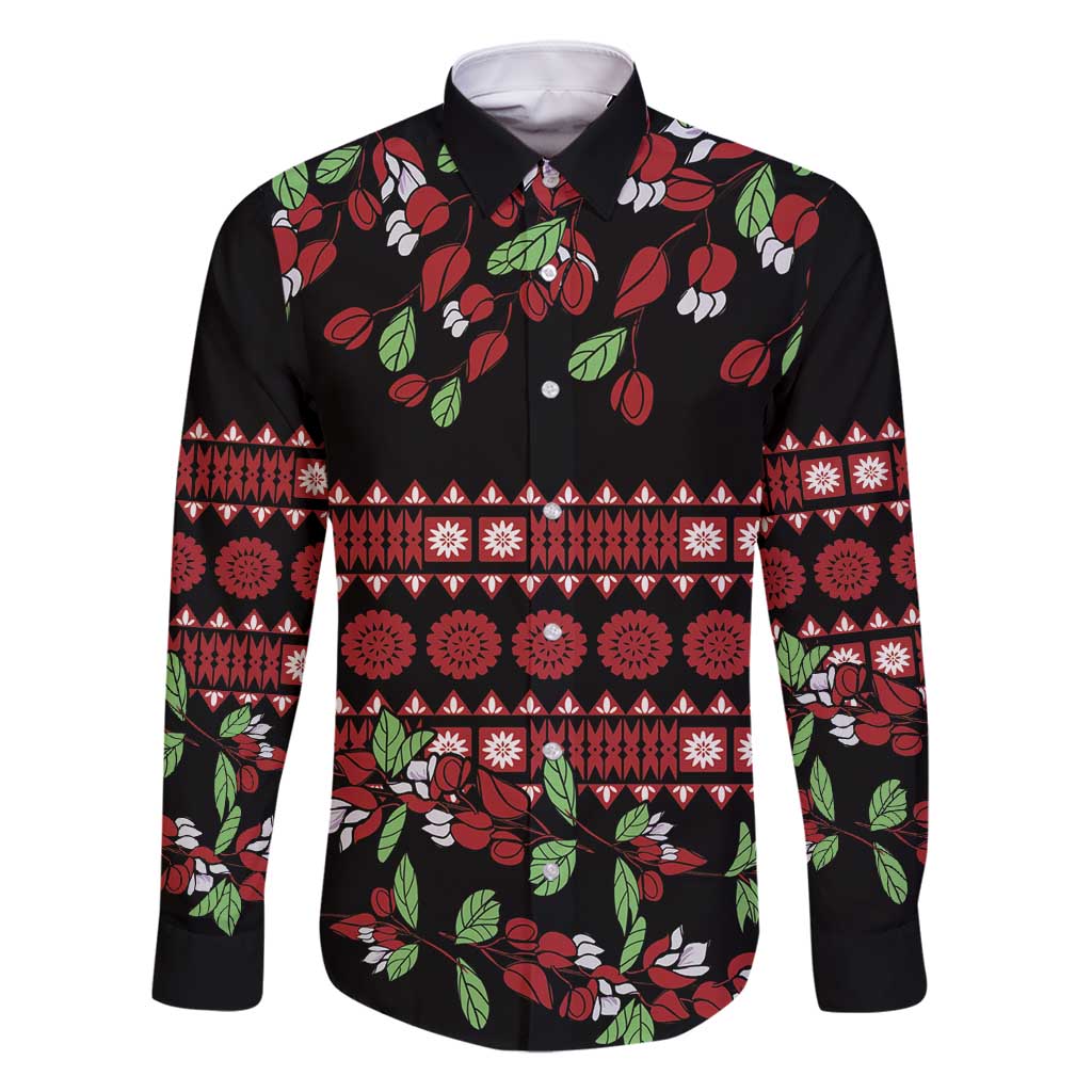 Fiji Masi Bula Tagimoucia Flowers Family Matching Long Sleeve Bodycon Dress and Hawaiian Shirt