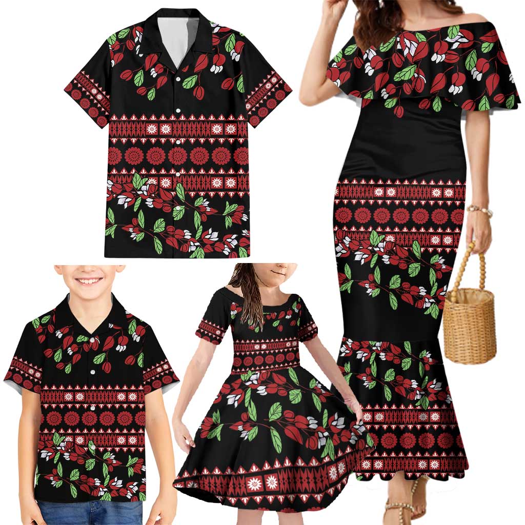 Fiji Masi Bula Tagimoucia Flowers Family Matching Mermaid Dress and Hawaiian Shirt