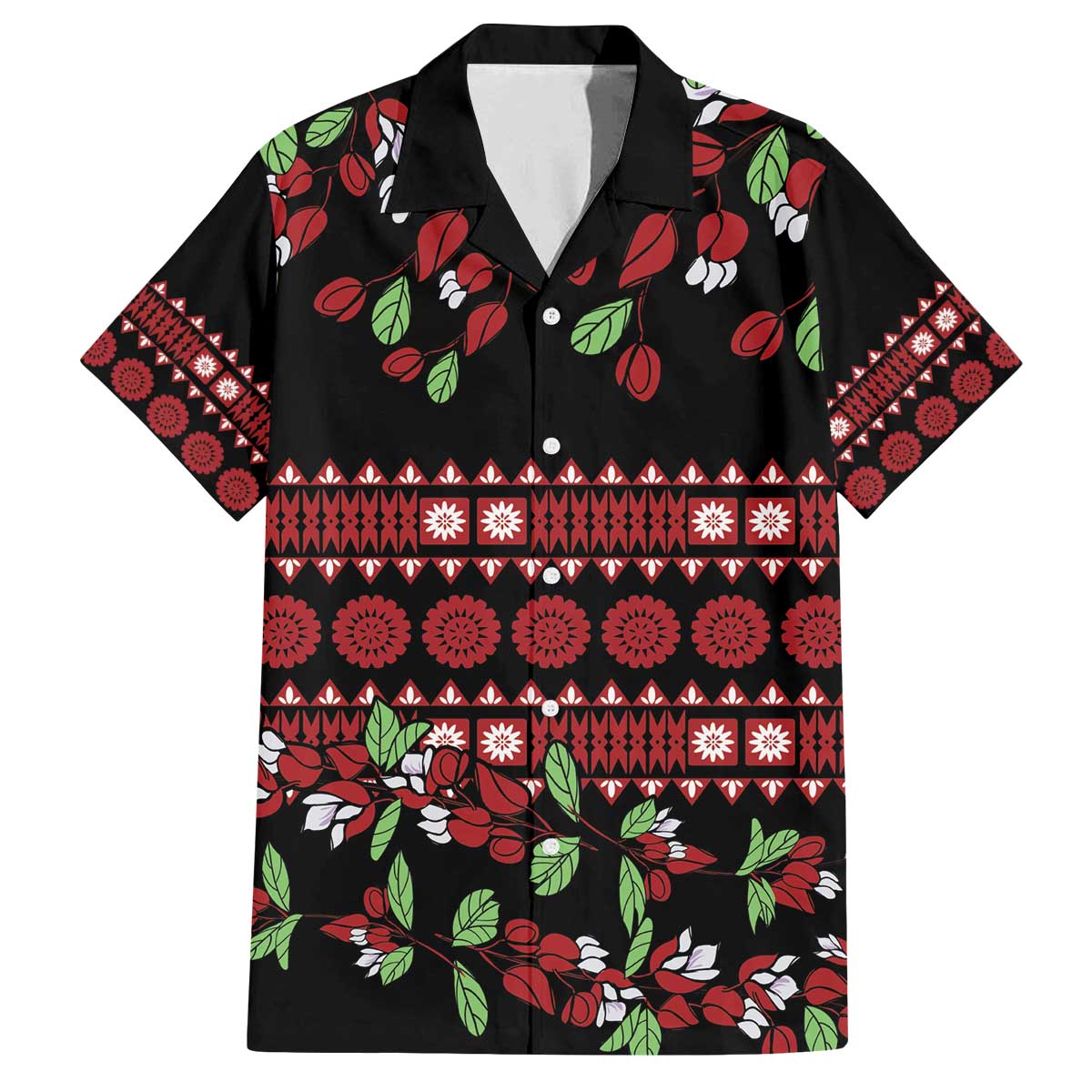 Fiji Masi Bula Tagimoucia Flowers Family Matching Off The Shoulder Long Sleeve Dress and Hawaiian Shirt