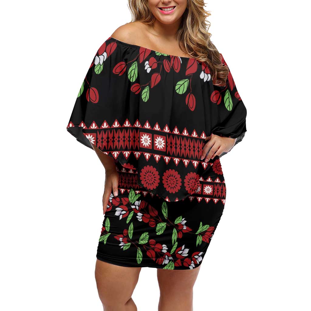 Fiji Masi Bula Tagimoucia Flowers Family Matching Off Shoulder Short Dress and Hawaiian Shirt