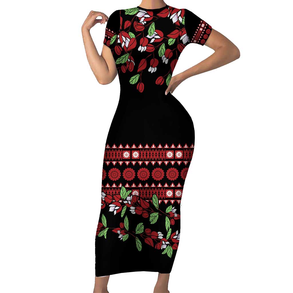 Fiji Masi Bula Tagimoucia Flowers Family Matching Short Sleeve Bodycon Dress and Hawaiian Shirt