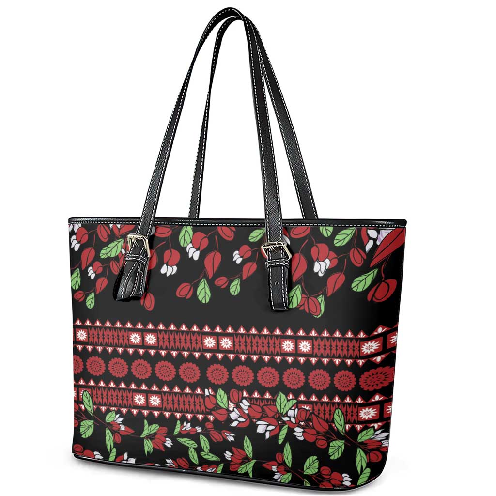 Fiji Masi Bula Tagimoucia Flowers Leather Tote Bag