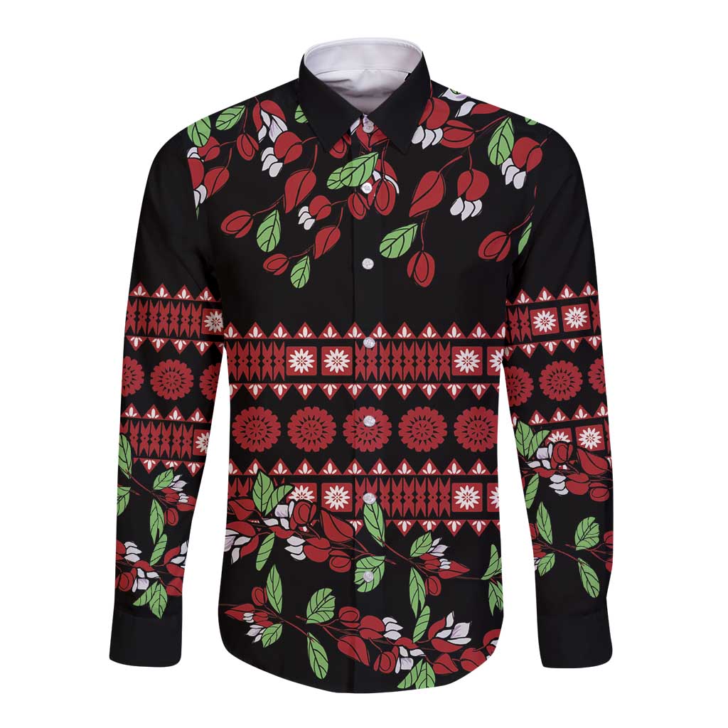 Fiji Masi Bula Tagimoucia Flowers Long Sleeve Button Shirt LT9 Unisex Red - Polynesian Pride