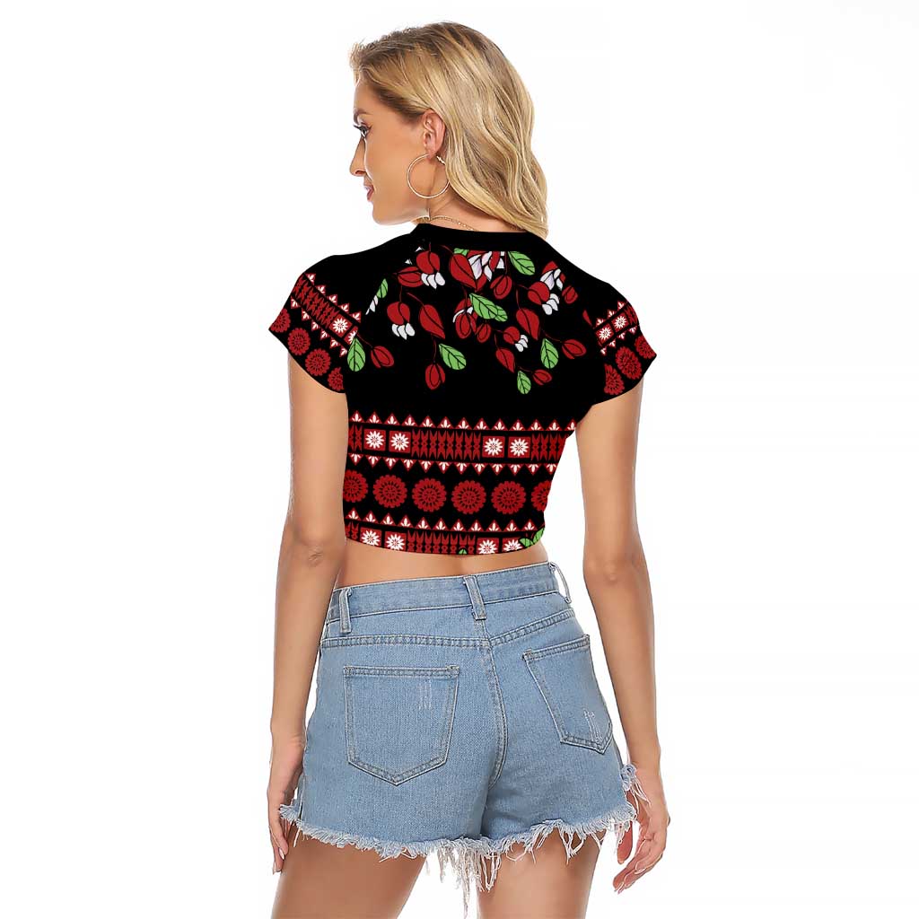 Fiji Masi Bula Tagimoucia Flowers Raglan Cropped T Shirt LT9 - Polynesian Pride