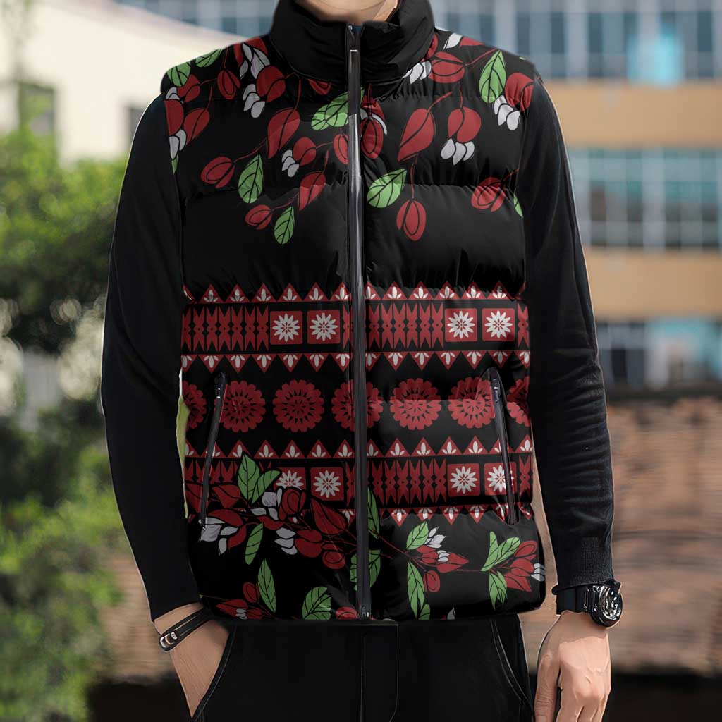 Fiji Masi Bula Tagimoucia Flowers Sleeveless Puffer Jacket - Polynesian Pride