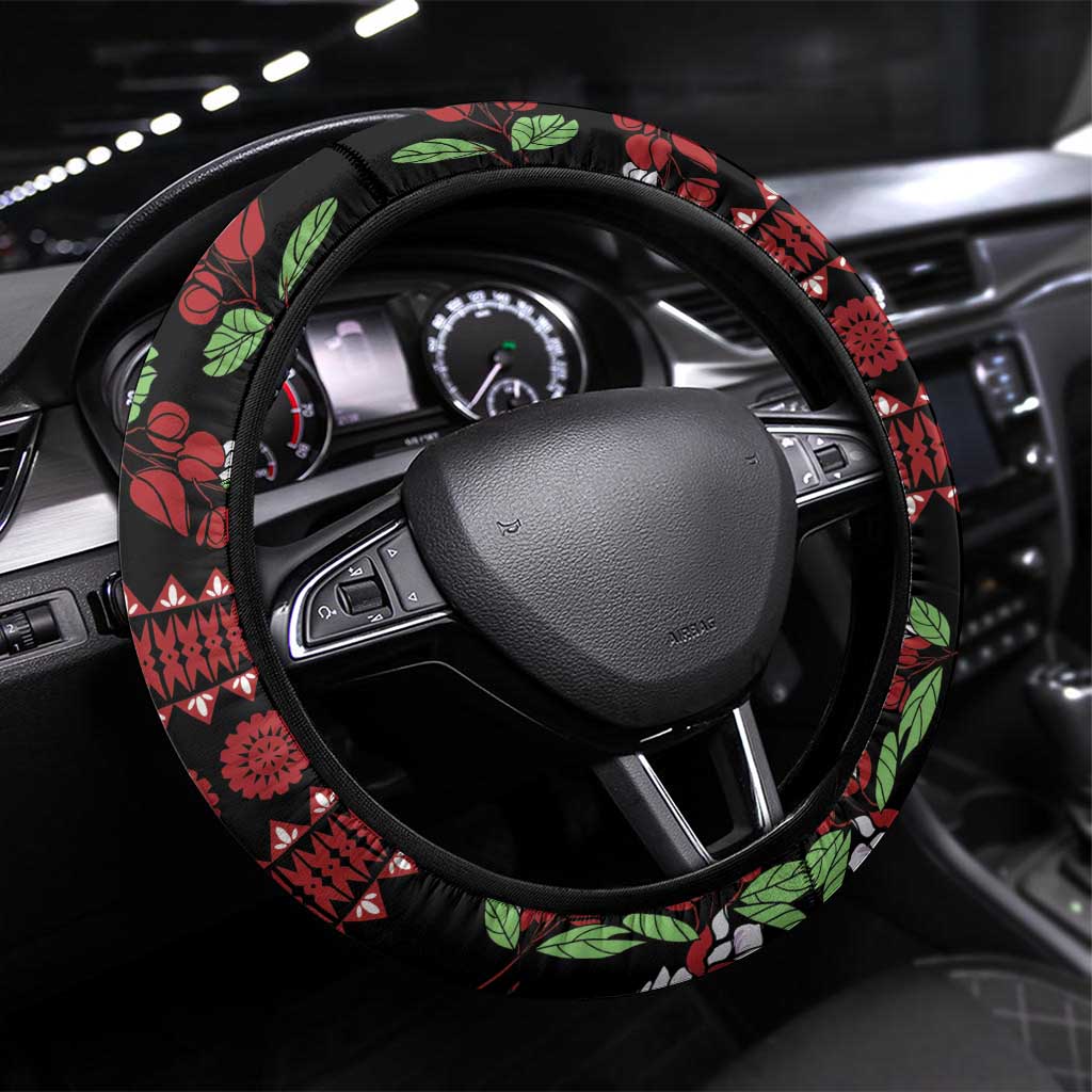 Fiji Masi Bula Tagimoucia Flowers Steering Wheel Cover LT9 Universal Fit Red - Polynesian Pride