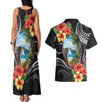 Hafa Adai Guam Couples Matching Tank Maxi Dress and Hawaiian Shirt Guahan Seal Chamorro Stones Tribal