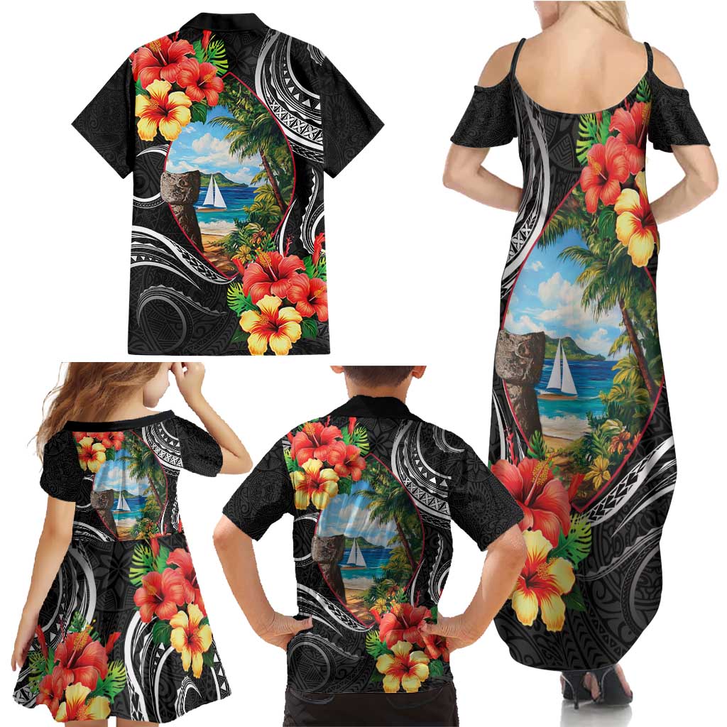 Hafa Adai Guam Family Matching Summer Maxi Dress and Hawaiian Shirt Guahan Seal Chamorro Stones Tribal