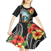 Hafa Adai Guam Kid Short Sleeve Dress Guahan Seal Chamorro Stones Tribal