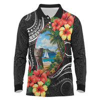 Hafa Adai Guam Long Sleeve Polo Shirt Guahan Seal Chamorro Stones Tribal