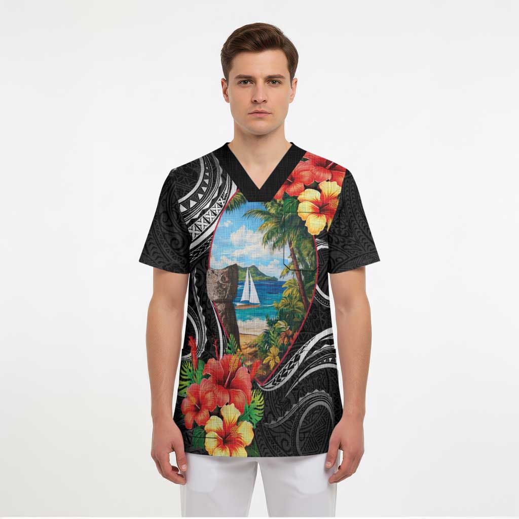 Hafa Adai Guam Scrub Top Guahan Seal Chamorro Stones Tribal - Polynesian Pride