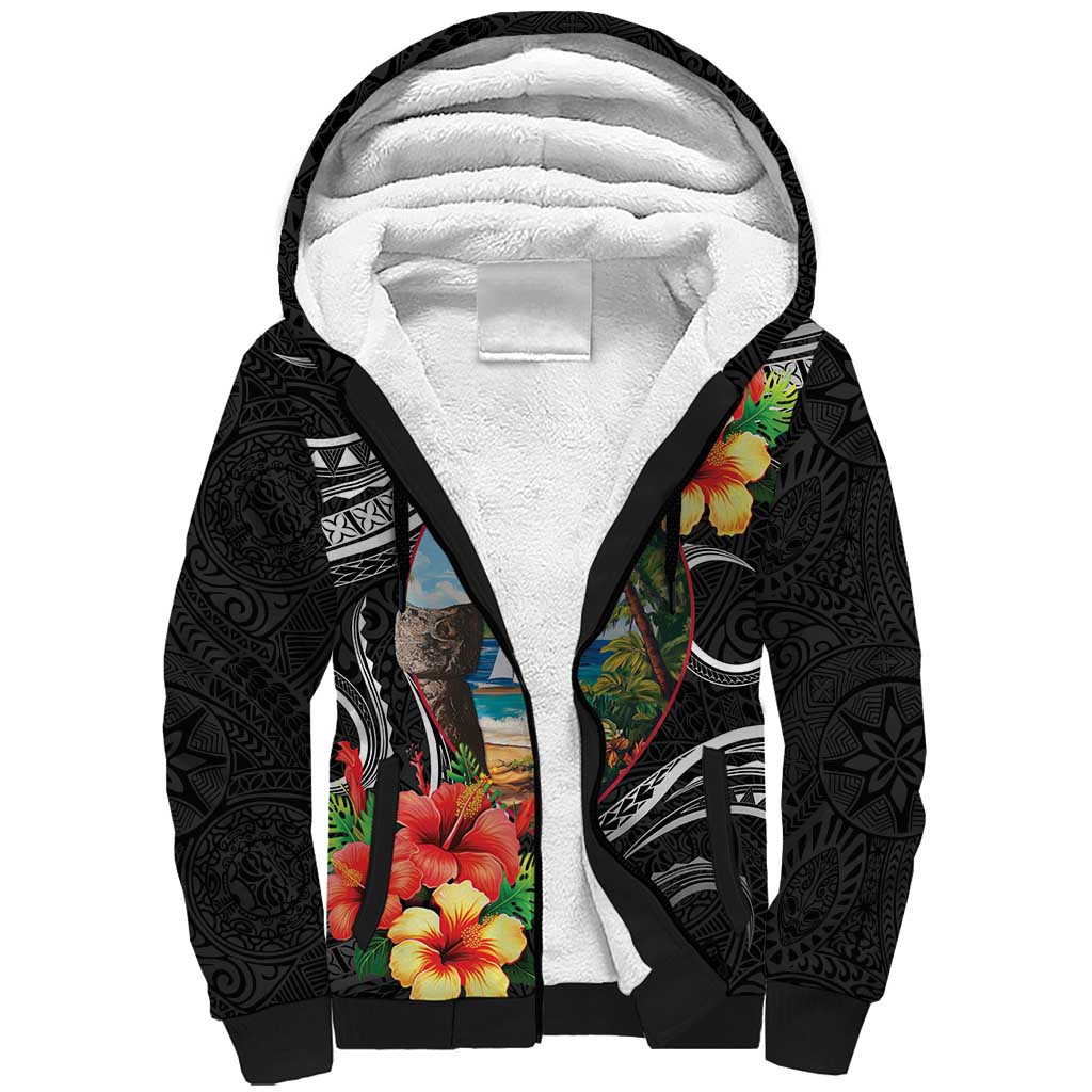 Hafa Adai Guam Sherpa Hoodie Guahan Seal Chamorro Stones Tribal