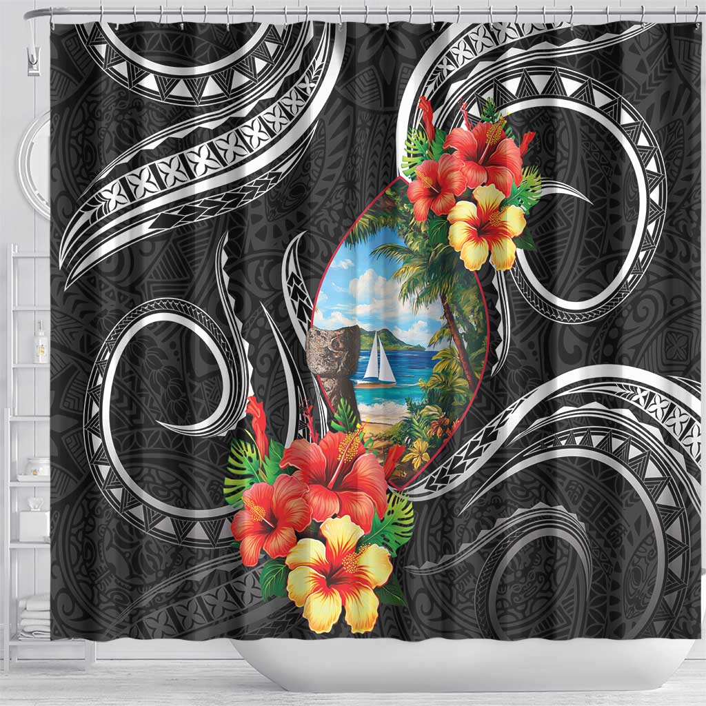 Hafa Adai Guam Shower Curtain Guahan Seal Chamorro Stones Tribal