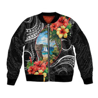 Hafa Adai Guam Sleeve Zip Bomber Jacket Guahan Seal Chamorro Stones Tribal LT9 Unisex Black - Polynesian Pride