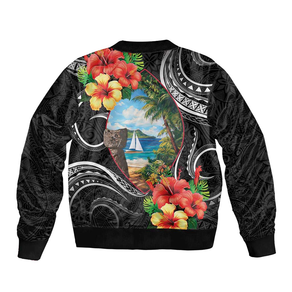 Hafa Adai Guam Sleeve Zip Bomber Jacket Guahan Seal Chamorro Stones Tribal LT9 - Polynesian Pride