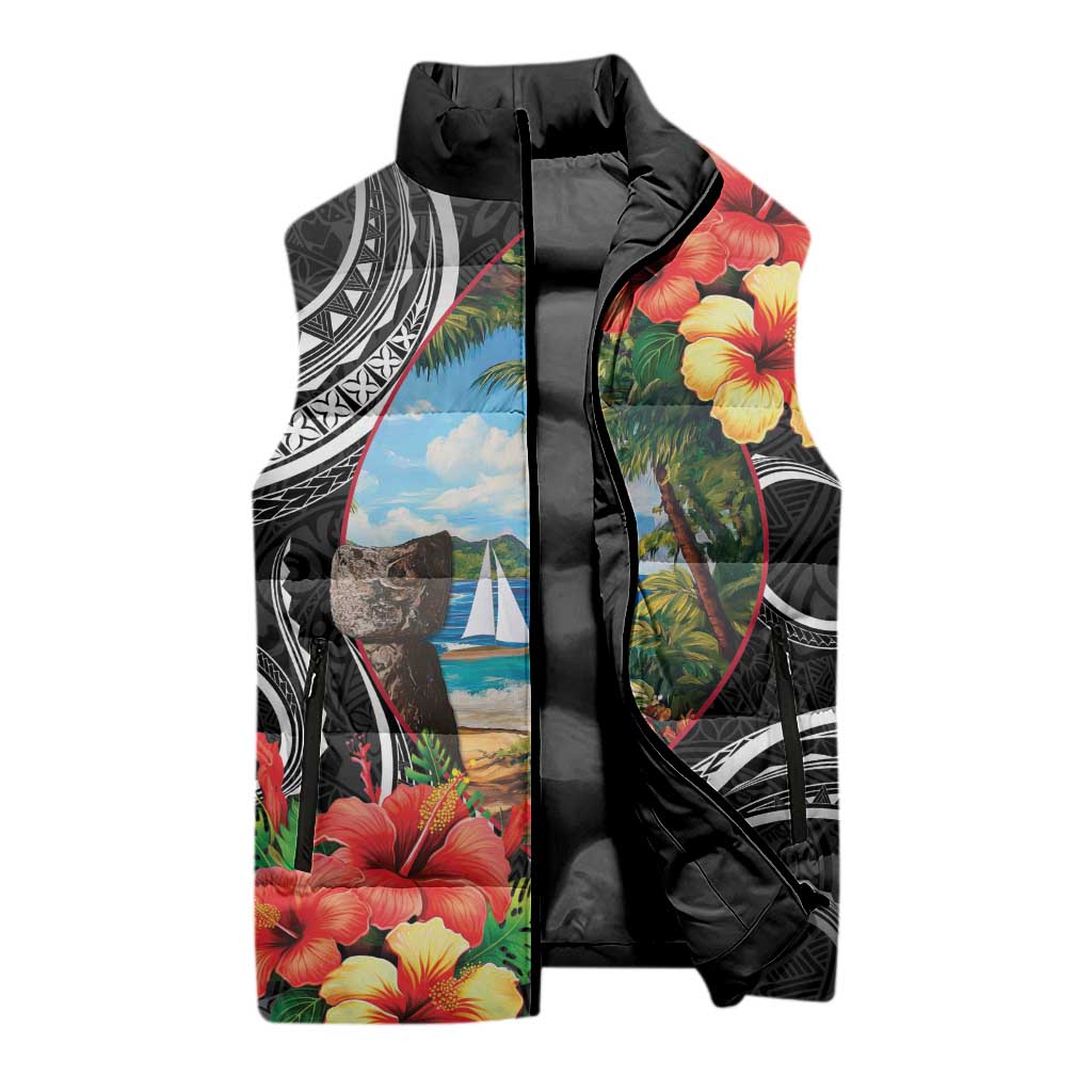 Hafa Adai Guam Sleeveless Puffer Jacket Guahan Seal Chamorro Stones Tribal - Polynesian Pride