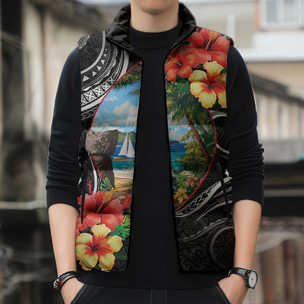 Hafa Adai Guam Sleeveless Puffer Jacket Guahan Seal Chamorro Stones Tribal - Polynesian Pride