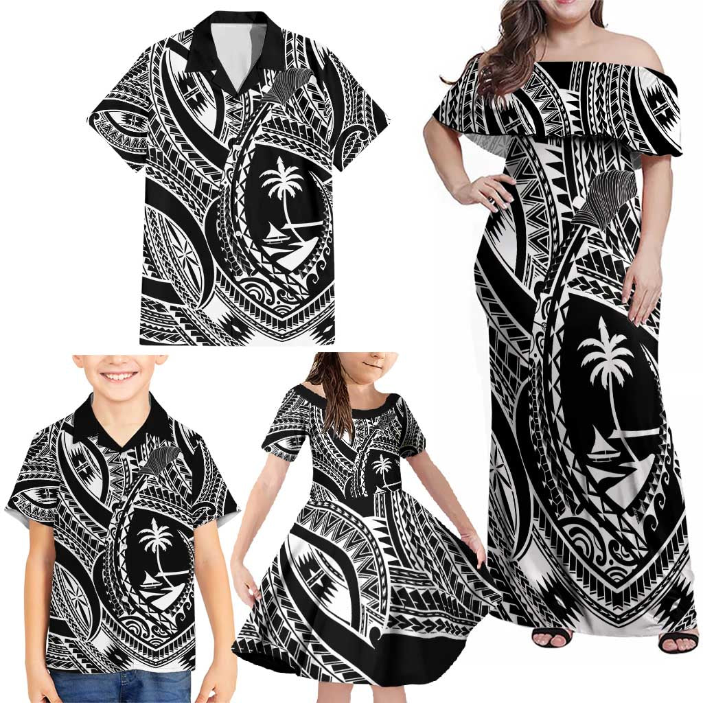 Hafa Adai Guam Inspired Tattoo Family Matching Off Shoulder Maxi Dress and Hawaiian Shirt
