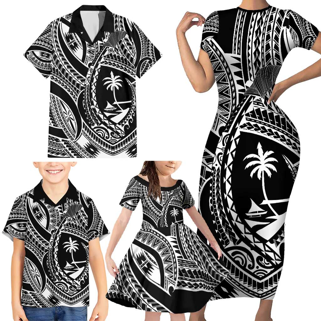 Hafa Adai Guam Inspired Tattoo Family Matching Short Sleeve Bodycon Dress and Hawaiian Shirt