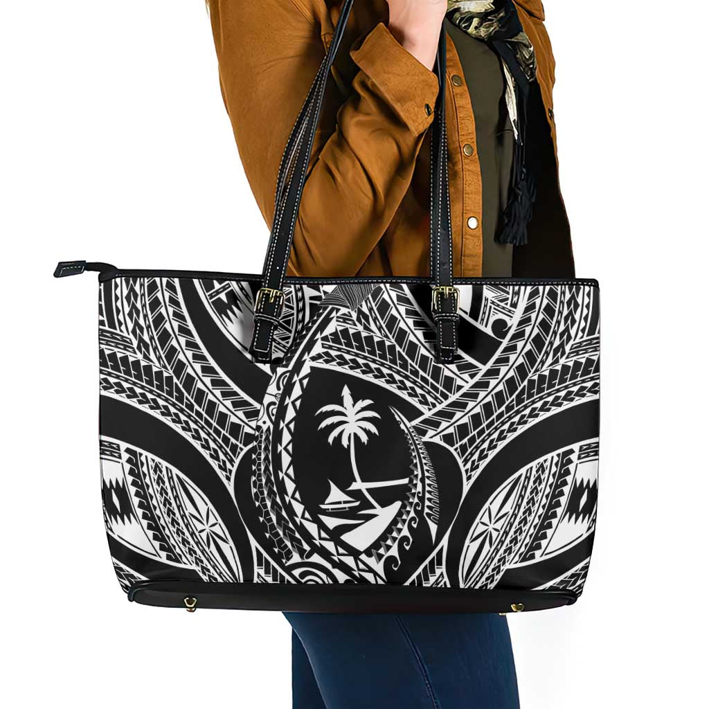 Hafa Adai Guam Inspired Tattoo Leather Tote Bag