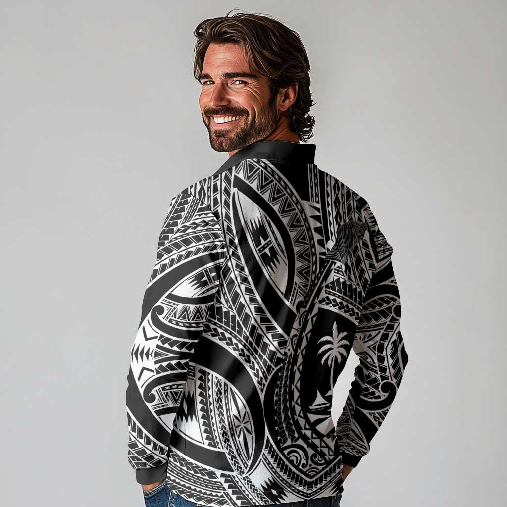 Hafa Adai Guam Inspired Tattoo Long Sleeve Polo Shirt