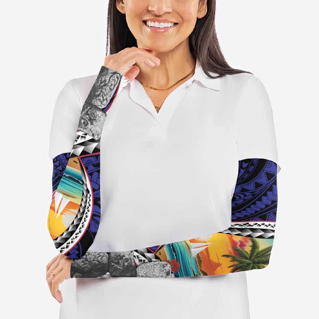 Hafa Adai Guam Seal Latte Stones Artwork Arm Sleeves - Polynesian Pride