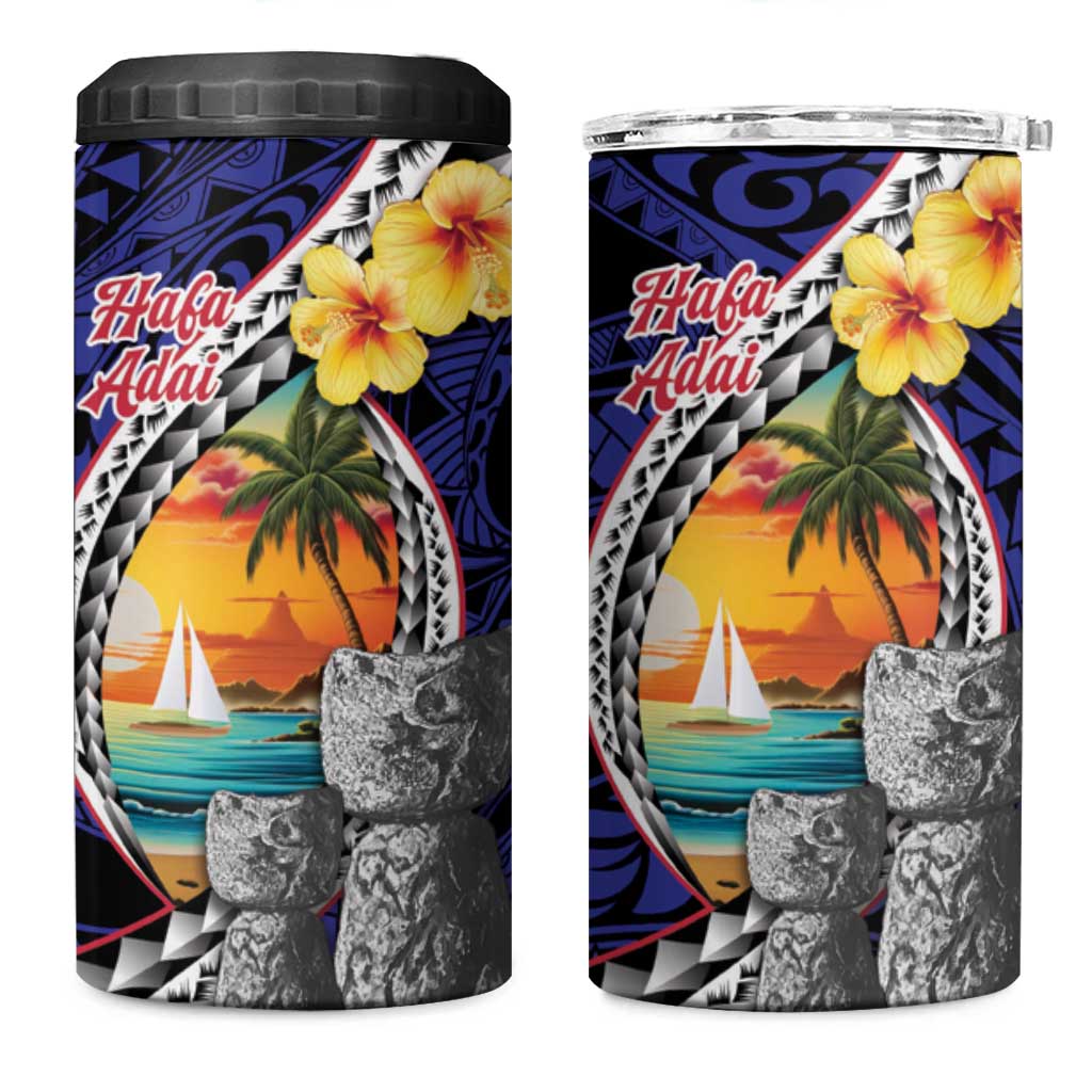 Hafa Adai Guam Seal Latte Stones Artwork 4 in 1 Can Cooler Tumbler