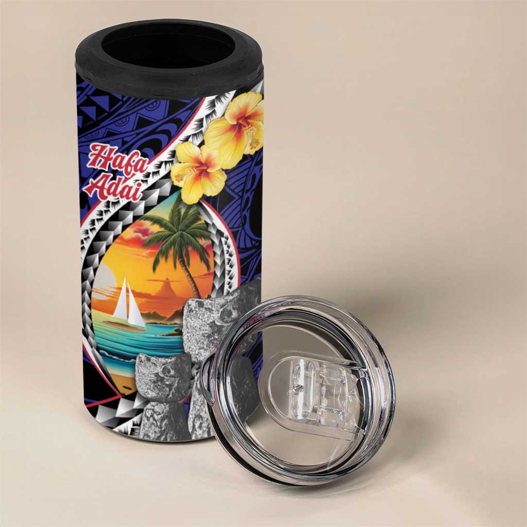 Hafa Adai Guam Seal Latte Stones Artwork 4 in 1 Can Cooler Tumbler