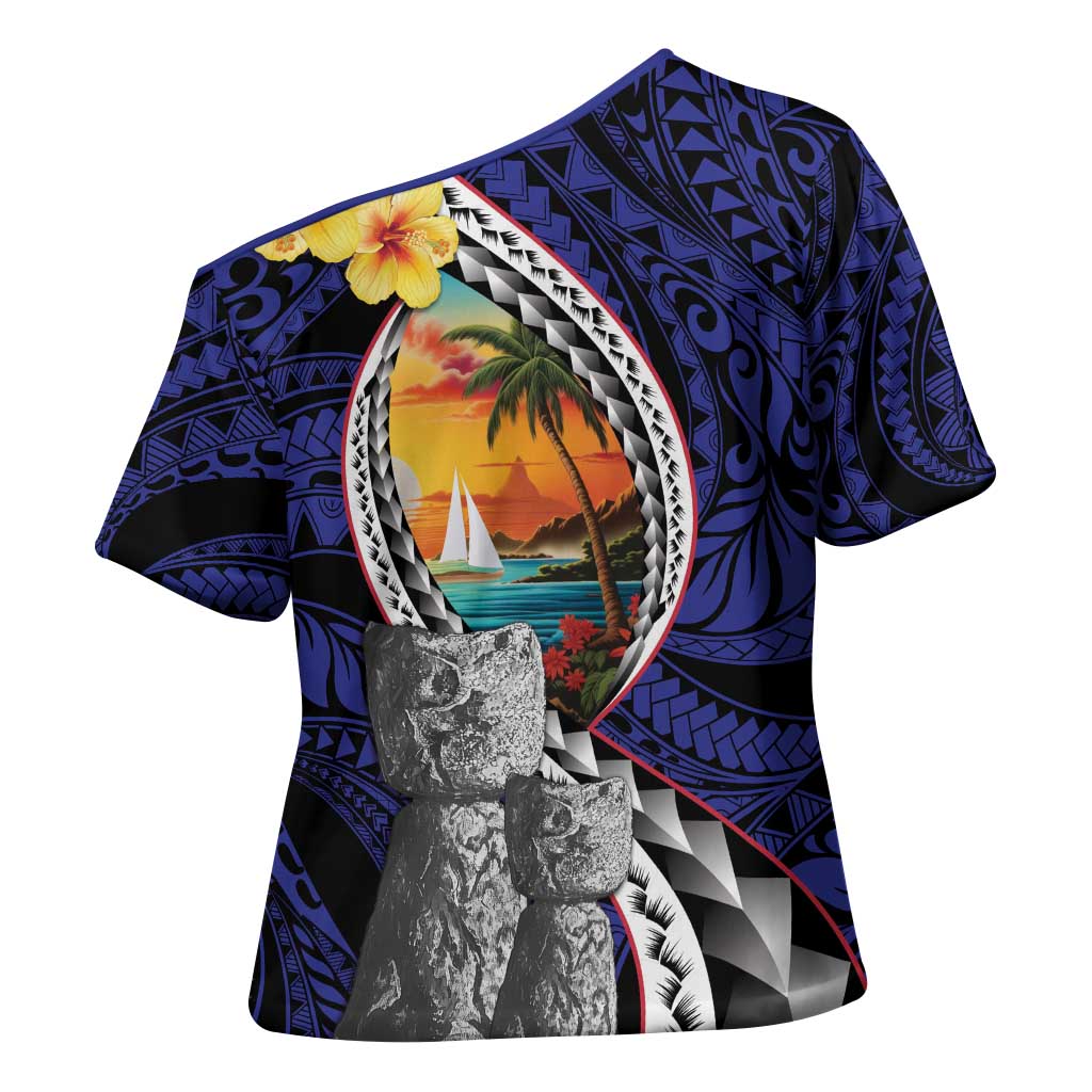 Hafa Adai Guam Seal Latte Stones Artwork Cross Shoulder Shirt - Polynesian Pride